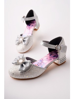 Muggo Diancie Simli Fiyonk Detaylı Taşlı Kız Çocuk Topuklu Abiye Ayakkabı