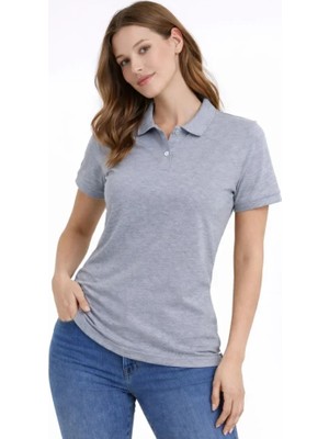 Infivento Pike Kumaş Düğmeli Yaka Regular Rahat Günlük Kısa Kol Tişört T-Shirt - Gri