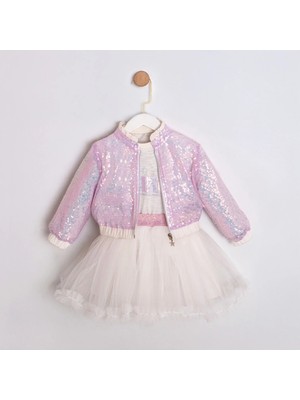 Cumino Kız Çocuk Pullu Ceketli 3'lü Parti Takım