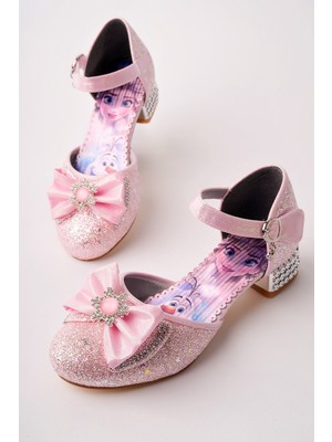 Muggo Diancie Simli Fiyonk Detaylı Taşlı Kız Çocuk Topuklu Abiye Ayakkabı