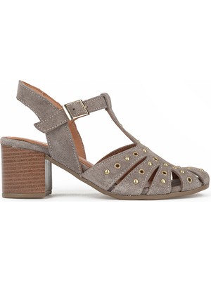 Ziya, Kadın Hakiki Deri Topuklu Sandalet 1611050Z8425 Vizon