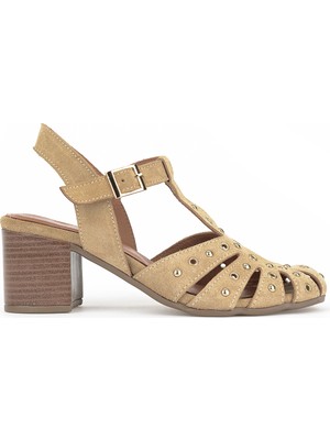 Ziya, Kadın Hakiki Deri Topuklu Sandalet 1611050Z8425 Bej