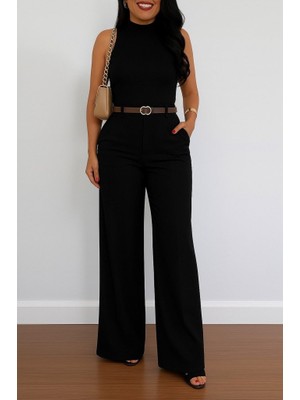 Munn Collection Kadın Yüksek Bel Geniş Paça Detaylı Cepli Ithal Krep Pantolon