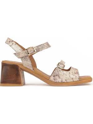Ziya, Kadın Hakiki Deri Topuklu Sandalet 161992Z19030 Gold-Yılan