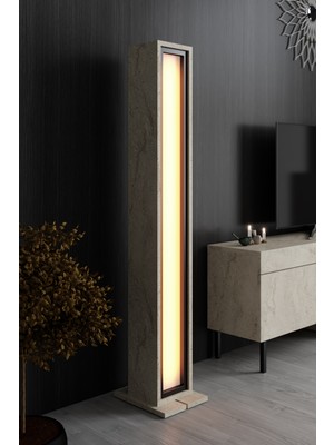 Nova Siyah Demir Ayaklı Rgb LED Işık Sistemli Traverten Lambader