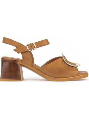 Ziya, Kadın Hakiki Deri Topuklu Sandalet 161992Z19008S Taba