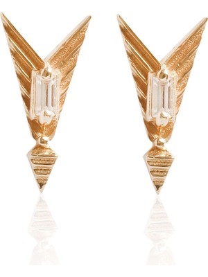 Berk Mücevherat 14 Ayar Altın Taşlı Ok Küpe