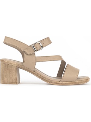 Ziya, Kadın Hakiki Deri Topuklu Sandalet 1611020Z2219 Bej