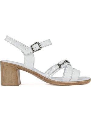 Ziya, Kadın Hakiki Deri Topuklu Sandalet 1611020Z2220 Beyaz