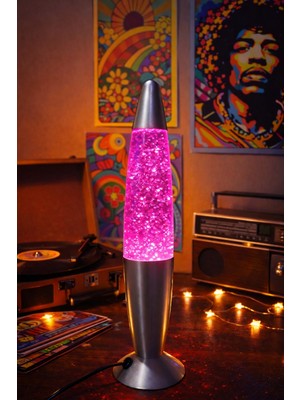 Hediye Filesi  Lav Lambası 34,5 cm – Pembe Yıldız Simli  Atmosfer Işığı, Dekoratif Gece Lambası, Konsept Lamba