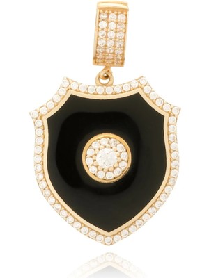 Berk Mücevherat 14 Ayar Altın Mineli Taşlı Kalkan Kolye Ucu