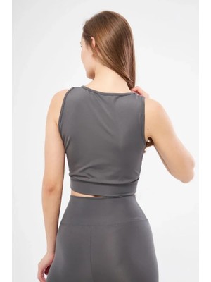 Infivento Kolsuz Dalgiç Baskılı Crop - Füme