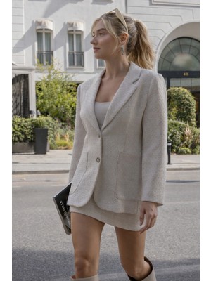 Ecenin Favorileri Premium Beyaz Tüvit Ceket Etek Kadın Takım