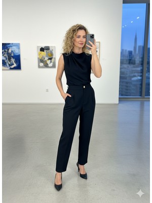 Ecenin Favorileri Siyah Kolsuz Bluz Pantolon  Kadın Alt - Üst Takım