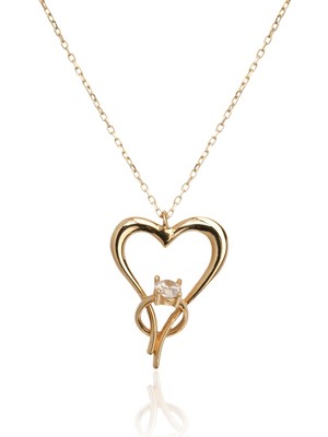 Berk Mücevherat 14 Ayar Altın Tektaş Yüzük Kalp Kolye