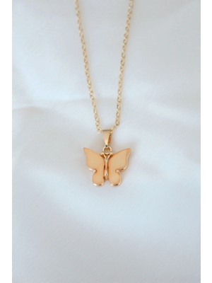 Eco Lounge Gold Kaplama Sarı Renk Sedefli Kelebek Kolye