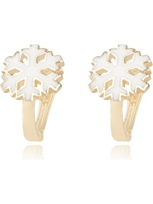 Berk Mücevherat 14 Ayar Altın Kar Tanesi Figürlü Beyaz Mineli Çocuk Küpe