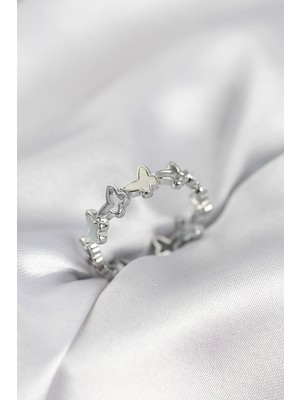 Eco Lounge Gümüş Renk Kelebek Model Pirinç Kadın Yüzük