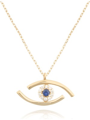 Berk Mücevherat 14 Ayar Altın Mavi Safir Taşlı Göz Kolye