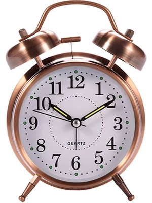 Upway Retro Tarz Yüksek Zil Sesli Bakır Masa Saati – Büyük Boy Çanlı Tokmaklı Işıklı Metal Kasalı