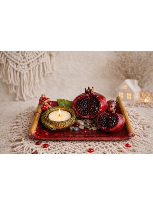 Home Dekoratif Nar Figürlü Tepsi & Mumluk