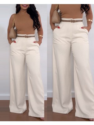 Ne Verelim Size Kadın Yüksek Bel Geniş Paça Detaylı Cepli Ithal Krep Pantolon