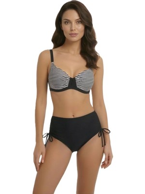 Donlaritta Büyük Beden Toparlayıcı Siyah Beyaz-Lacivert Beyaz Göğüs Pedli Hızlı Kuruyan Bikini Takımı 42-44-46-48-50-52-54 Beden