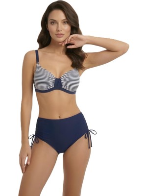 Donlaritta Büyük Beden Toparlayıcı Siyah Beyaz-Lacivert Beyaz Göğüs Pedli Hızlı Kuruyan Bikini Takımı 42-44-46-48-50-52-54 Beden