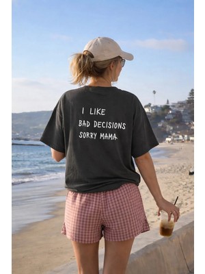 Monila Kadın Premium Kumaş Sırt Baskılı Pamuklu Oversize T-Shirt