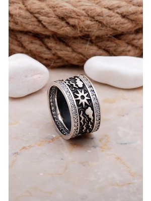 Sümer Telkari Gece Gündüz Tasarımı Elişi Taşlı Gümüş Kadın Alyans 31