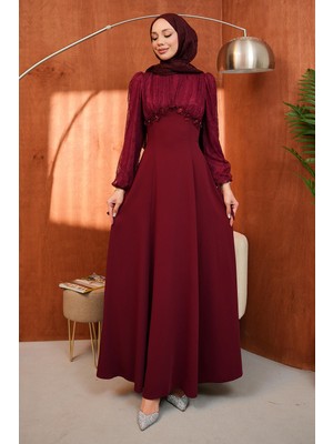 İmaj Butik Bordo Kol Sırt Bağlama Detaylı Abiye