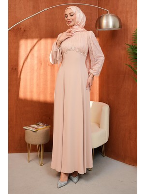 İmaj Butik Pudra Kol Sırt Bağlama Detaylı Abiye