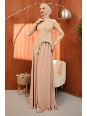 İmaj Butik Bej Eteği Şifon Ikili Abiye Takım