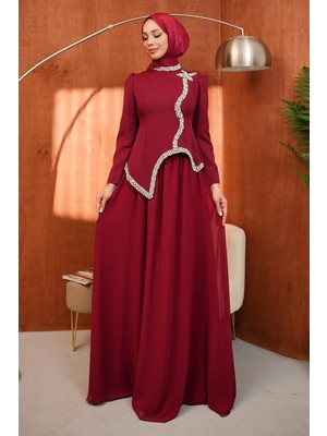 İmaj Butik Bordo Eteği Şifon Ikili Abiye Takım