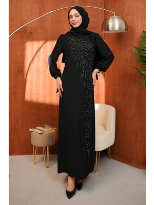İmaj Butik Siyah Bisiklet Yaka Taş Işlemeli Abiye