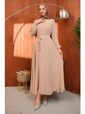 İmaj Butik Vizon Bel Kuşaklı Taş Işlemeli Abiye