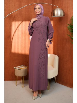 İmaj Butik Gül Kurusu Bisiklet Yaka Taş Işlemeli Abiye