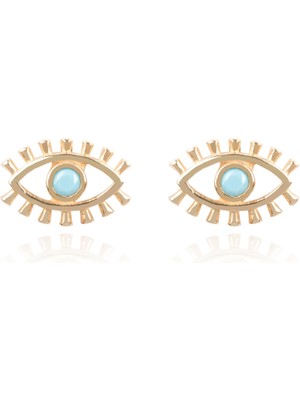 Berk Mücevherat 14 Ayar Altın Göz Figürlü Mavi Taşlı Küpe