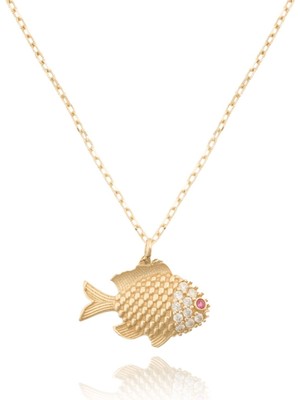 Berk Mücevherat 14 Ayar Altın Taşlı Balık Kolye