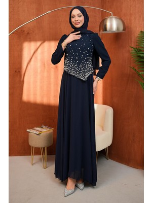 İmaj Butik Lacivert Taş Detaylı Tasarım Abiye