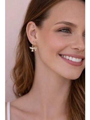 Sacce Scarves & Accessories Anka Kuşu Asimetrik Halka Küpe Seti – Zirkon Taşlı Minimal Charm Küpe