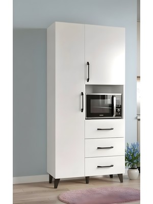 Misterium Linear Çok Amaçlı Bölmeli Mikrodalga Standlı, 3 Çekmeceli & Geniş Hacimli Mutfak Dolabı - Beyaz
