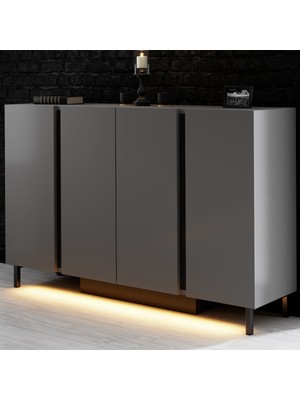 Modatte Mobilya MODATTE Paris Siyah Demir Ayaklı Rgb LED Işık Sistemli Antrasit Konsol