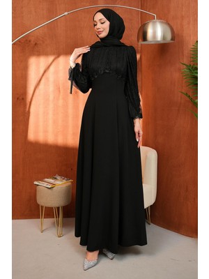 İmaj Butik Siyah Kol Sırt Bağlama Detaylı Abiye