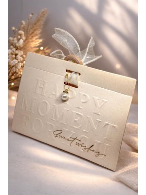 Saros Teknoloji Hediye Çantası Bej Kutu Beyaz Kurdele- Avrupa Tarzı Hediye Kutusu - Hediye Çantası