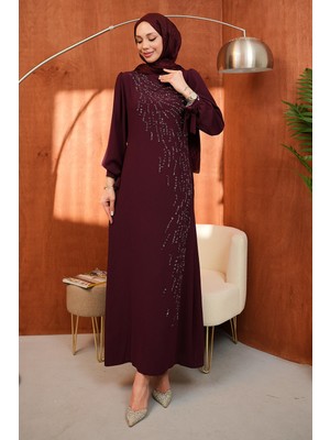 İmaj Butik Bordo Bisiklet Yaka Taş Işlemeli Abiye