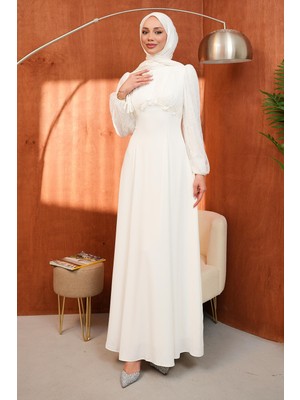 İmaj Butik Ekru Kol Sırt Bağlama Detaylı Abiye
