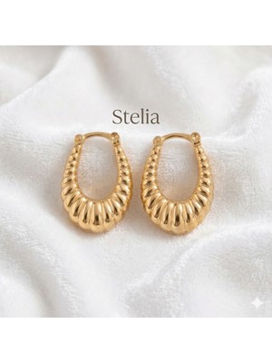 Stelia 316L Çelik Gold Renk Işlemeli Halka Model Kadın Küpe