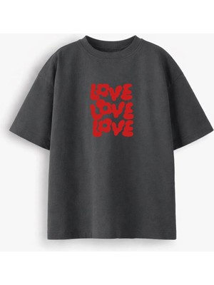 Monila Kadın Premium Kumaş Love Baskılı Oversize T-Shirt