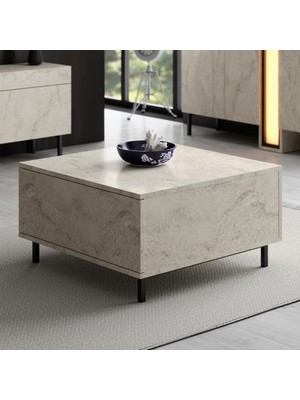 Modatte Mobilya MODATTE Nova Siyah Demir Ayaklı Rgb LED Işık Sistemli Traverten Orta Sehpa